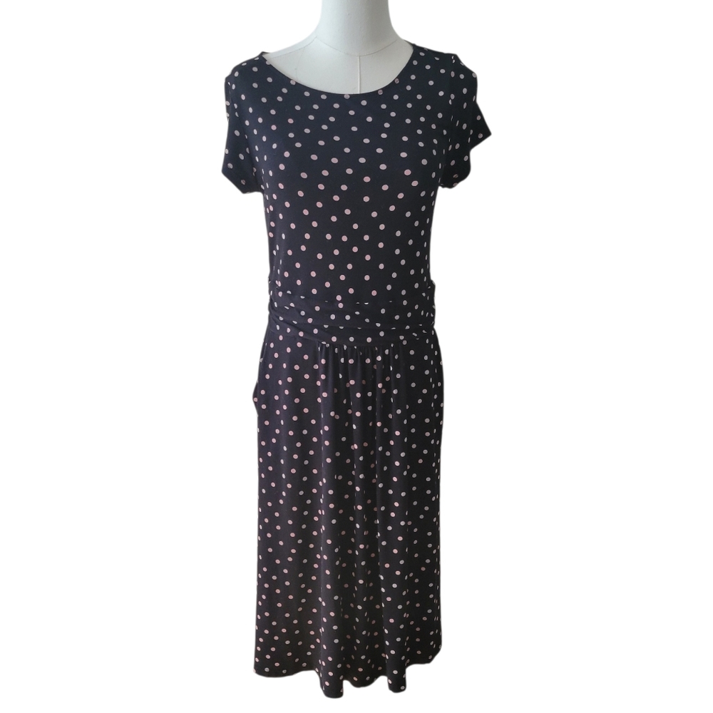 Boden Black & Pink Polka‎ Dot Midi T-Shirt Dress Size 8
